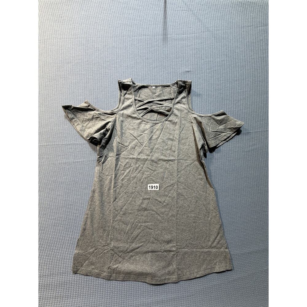 Cold Shoulder‎ Short-Sleeved Top Women Sz M Gray Pre-Owned